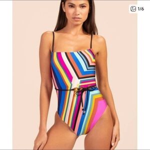 NWOT Trina Turk Multicolor Geometric Womans One Piece With Belt